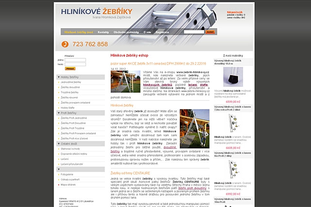 www.zebrik-hlinikovy.cz eshop hliníkové žebříky, lešení, stahovací schody, výtahy na stavební materiál 